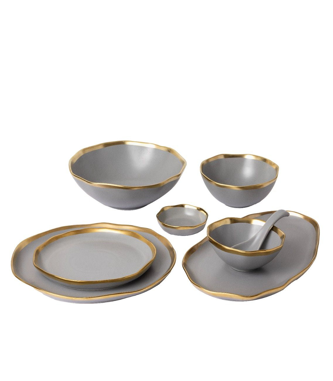 Premium Gold Trimmed Grey Plates and Bowls