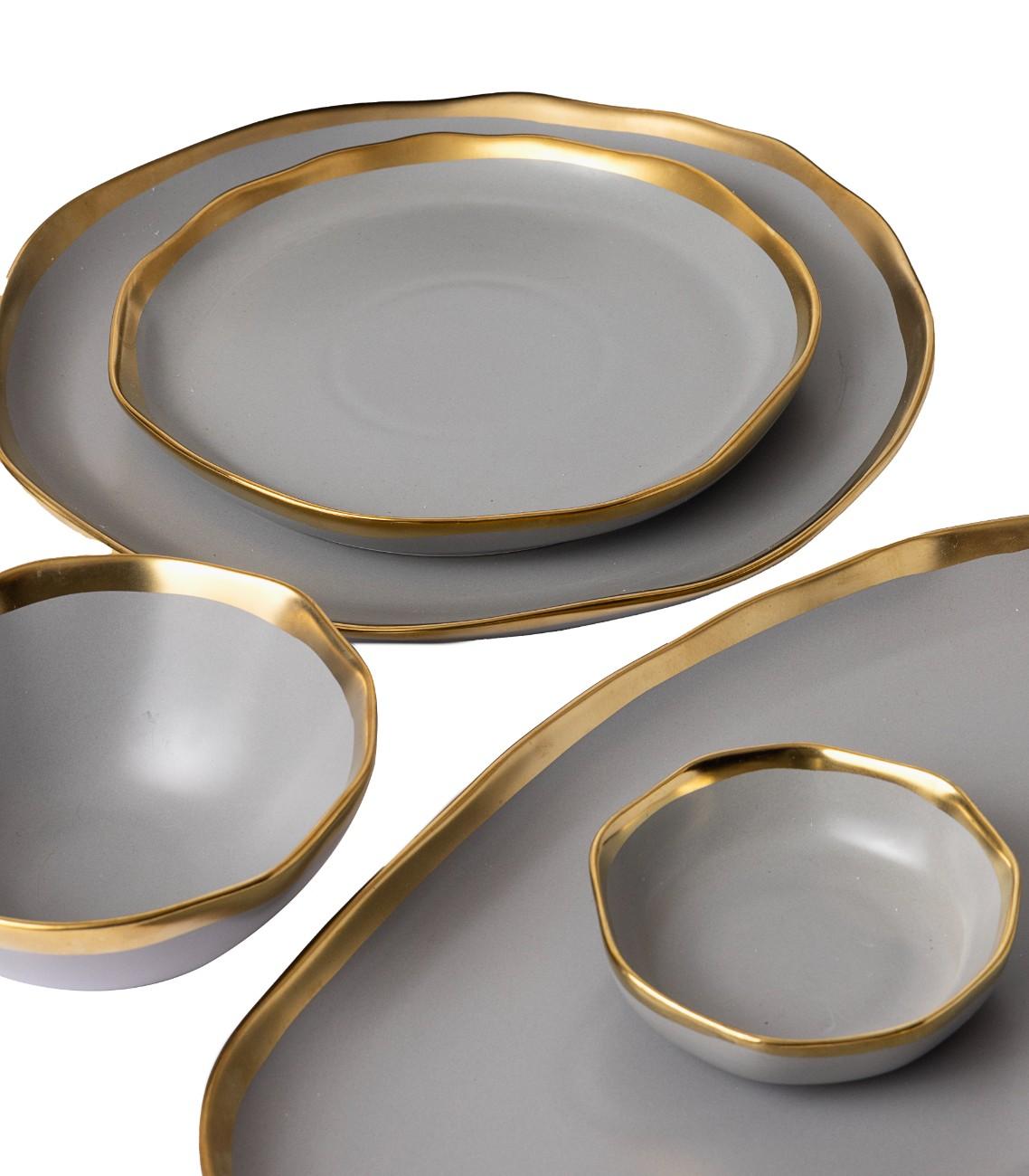 Dinnerware Set for 6 with Gold Trim