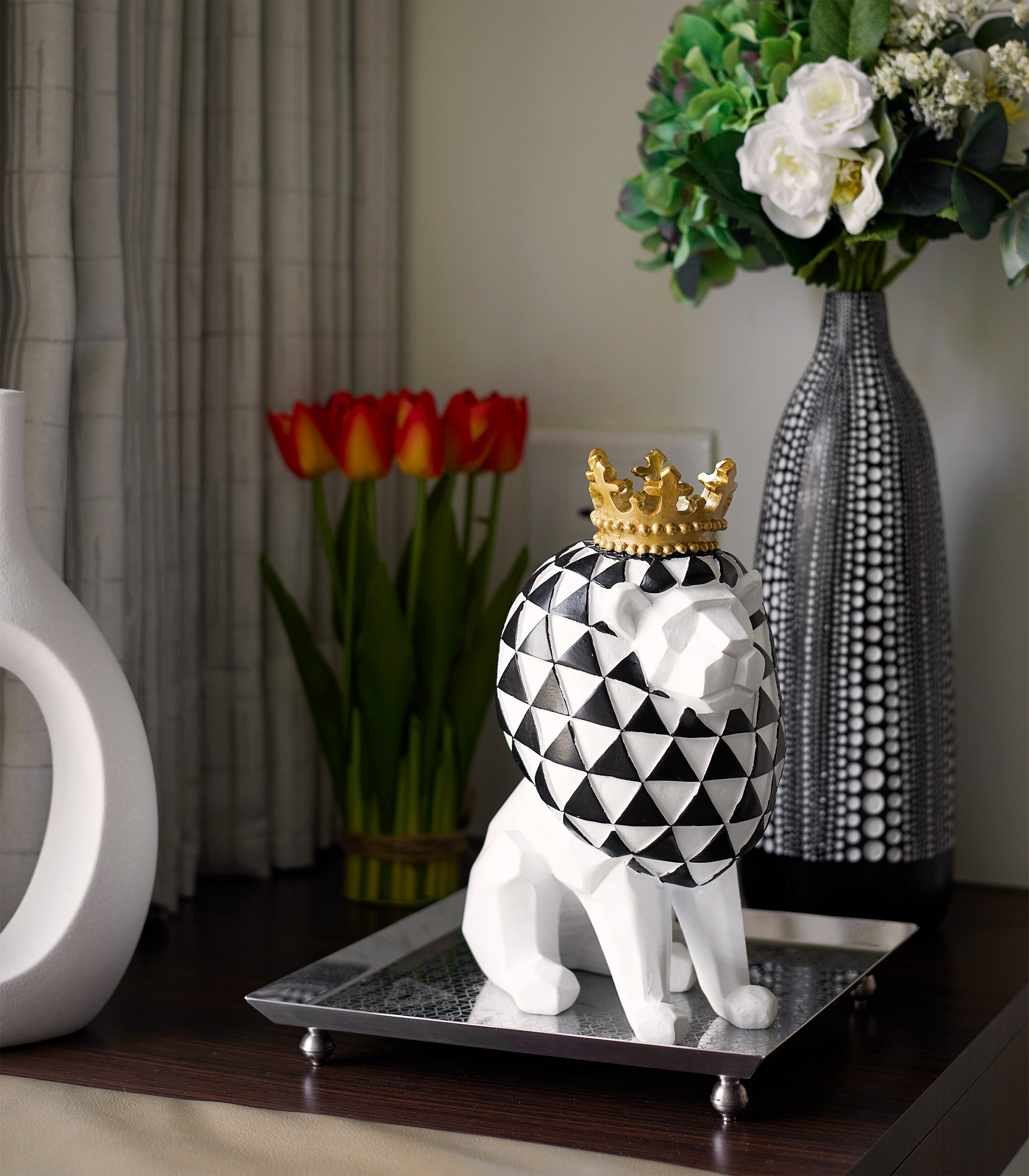 Checkered Lion Sculpture